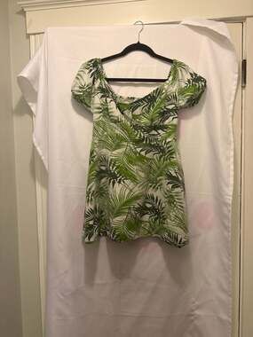 Japna Tropical Palm Leaf Print Smocked Back Mini Dress